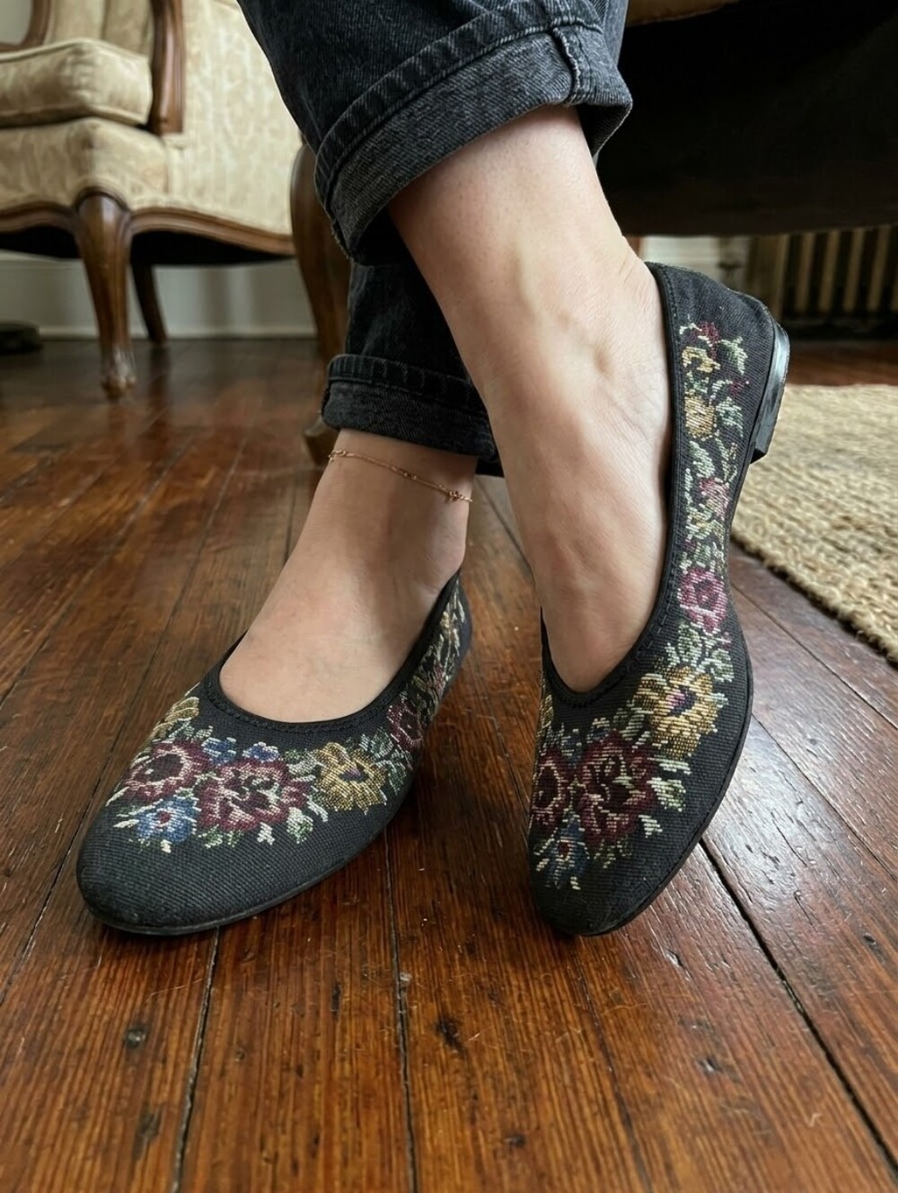 ✨ Vintage Tic-Tac-Toes Floral Tapestry Ballet Flats Made in USA Women’s 10 N ✨